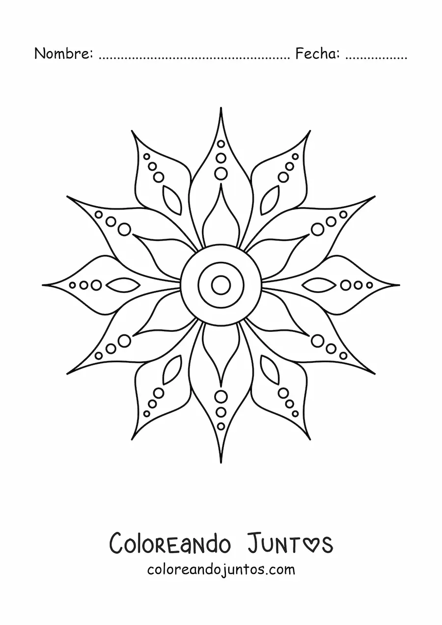 Imagen para colorear de un mandala fácil de flor