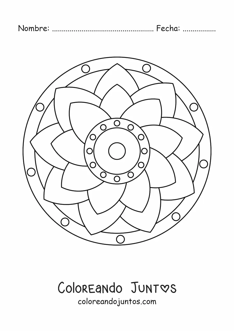 Imagen para colorear de un mandala fácil de flor