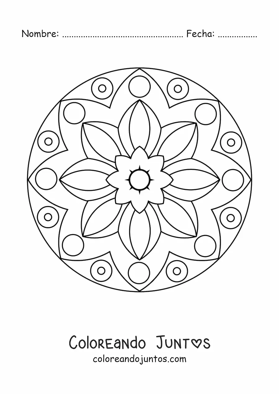 Imagen para colorear de un mandala fácil de flor