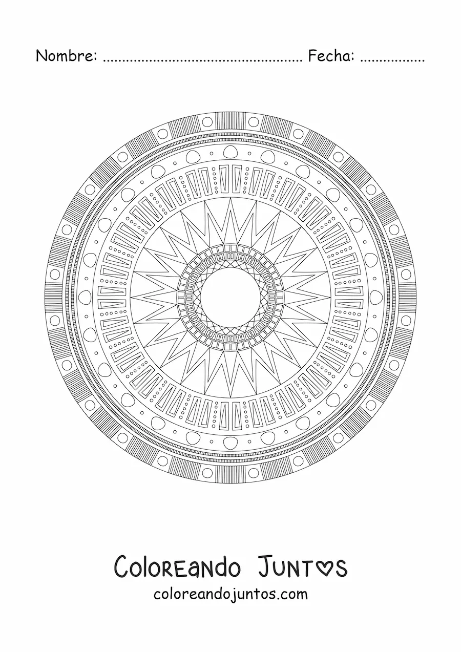 Imagen para colorear de un mandala con figuras geométricas