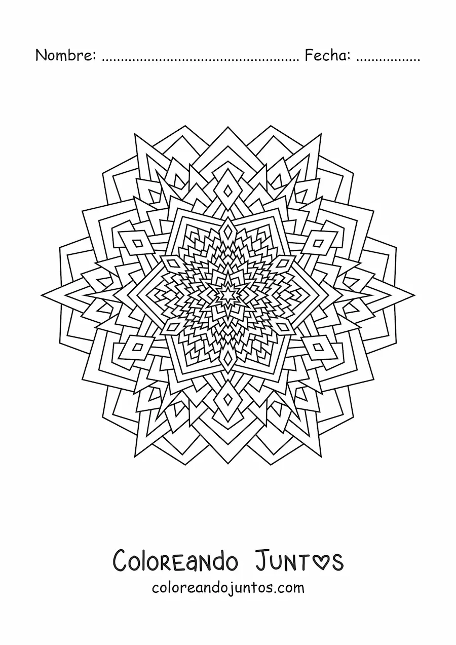 Imagen para colorear de un mandala con triángulos