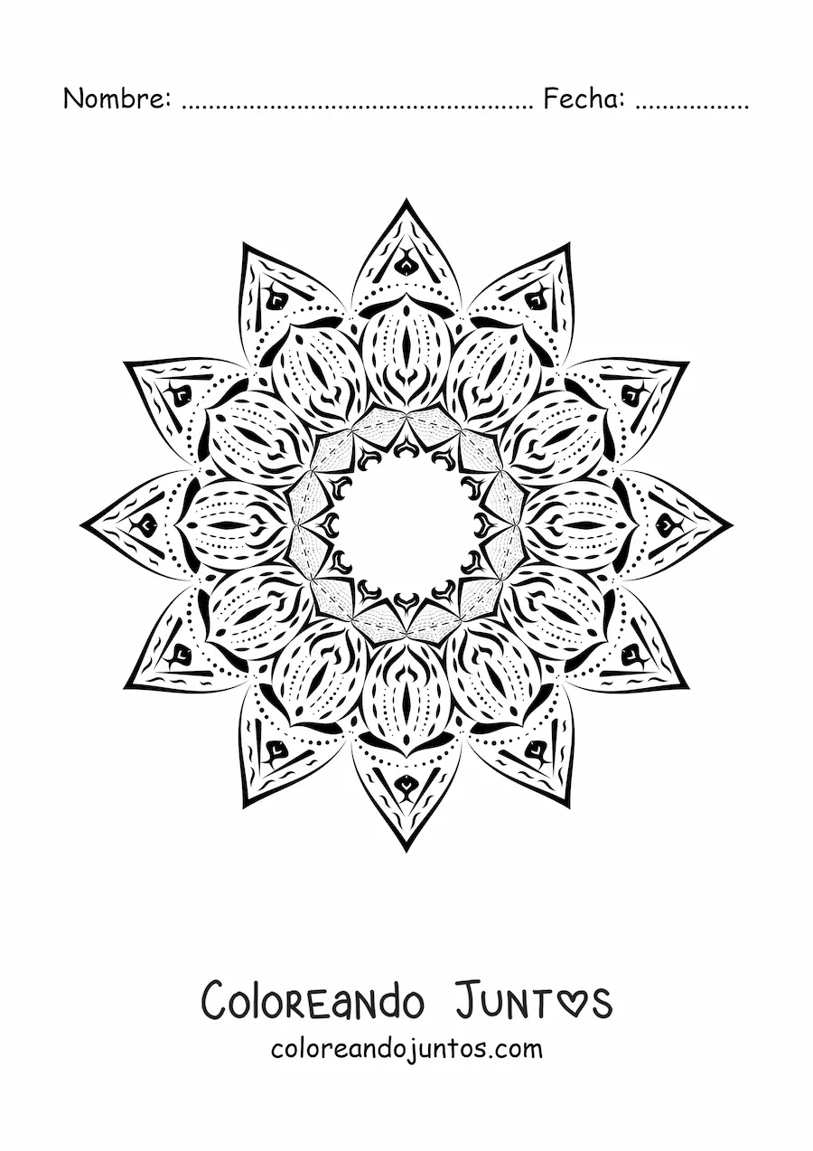 Imagen para colorear de un mandala abstracto con forma de estrella
