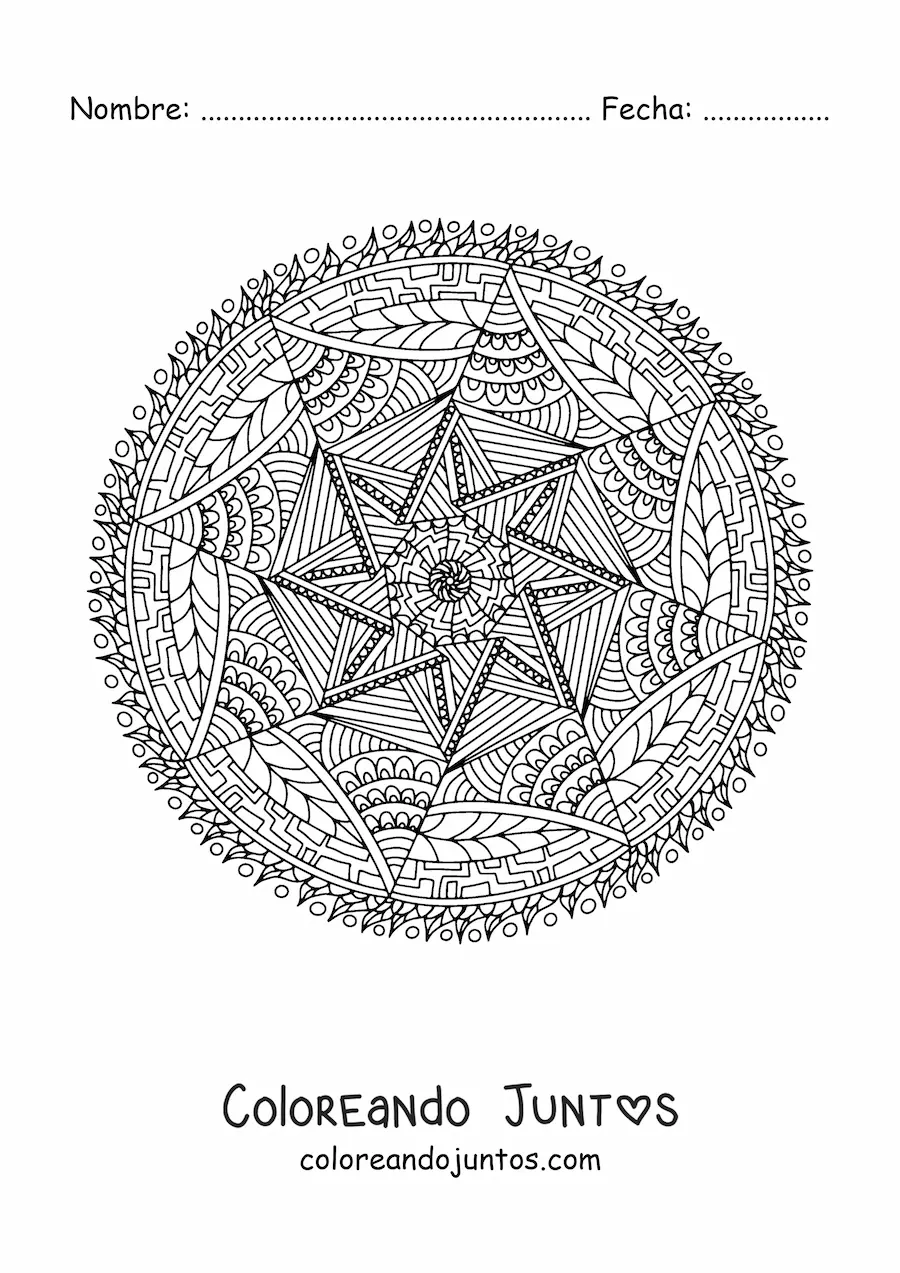 Imagen para colorear de un mandala abstracto estilo Zentangle