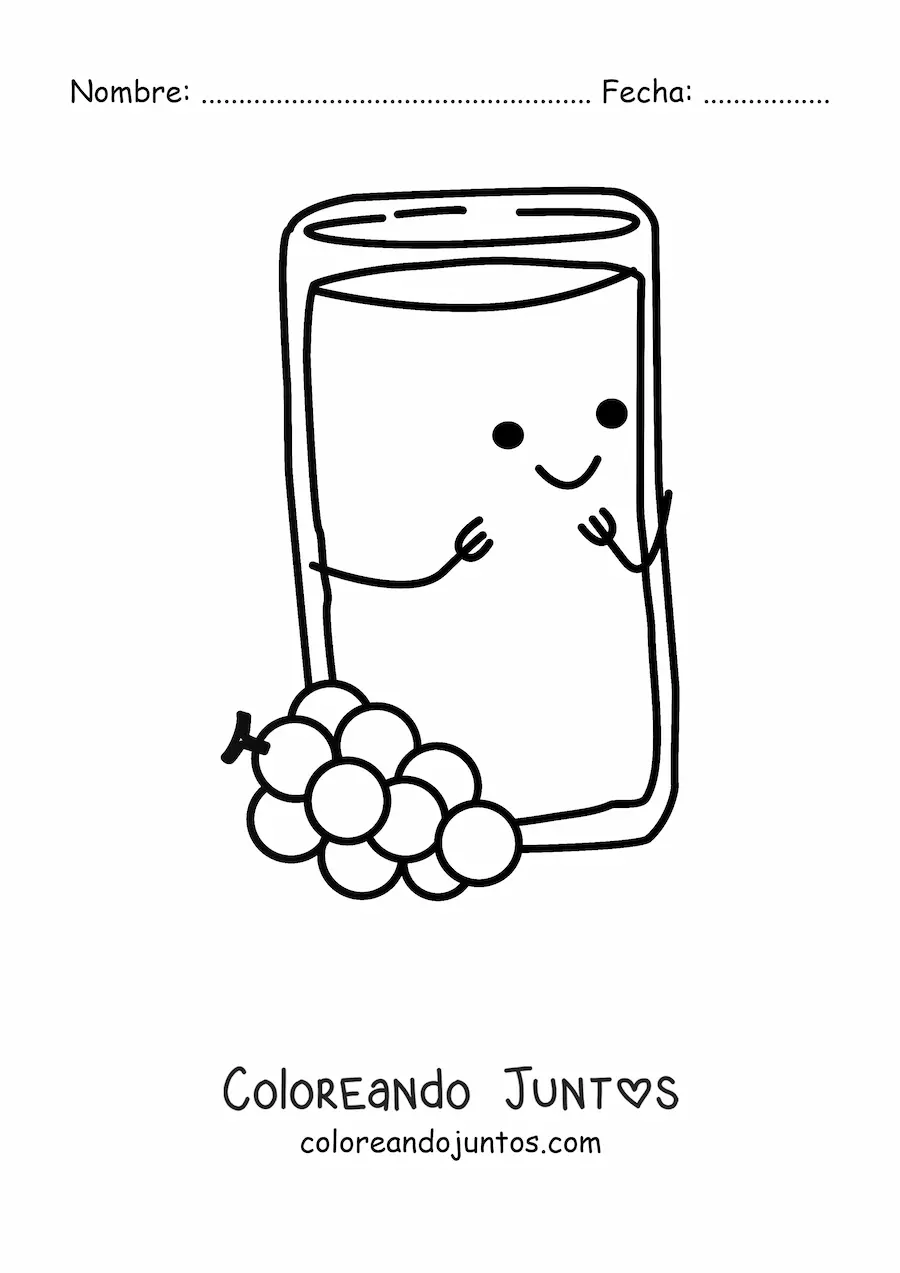 Imagen para colorear de un vaso con jugo de uva kawaii