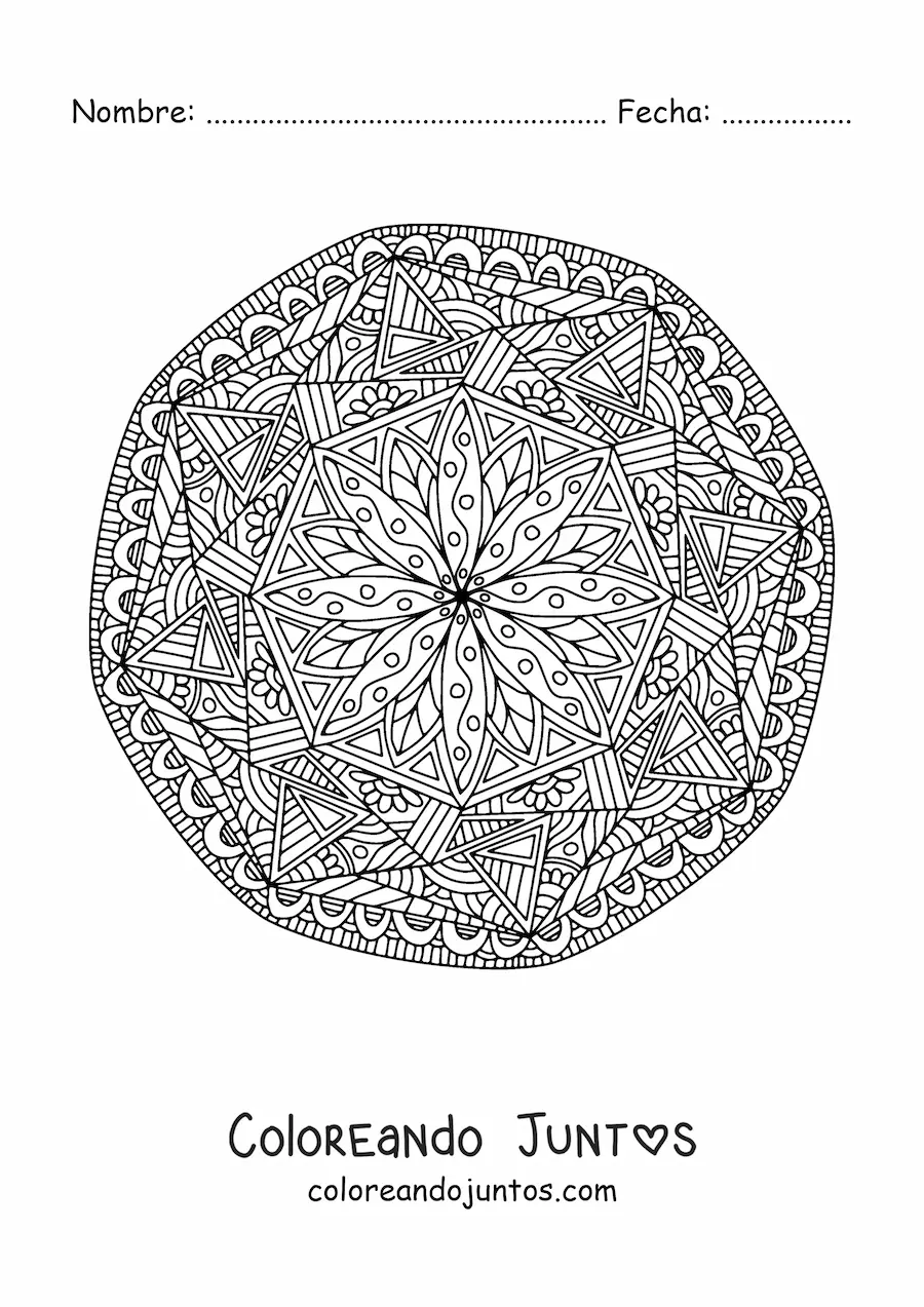 Imagen para colorear de un mandala abstracto estilo Zentangle