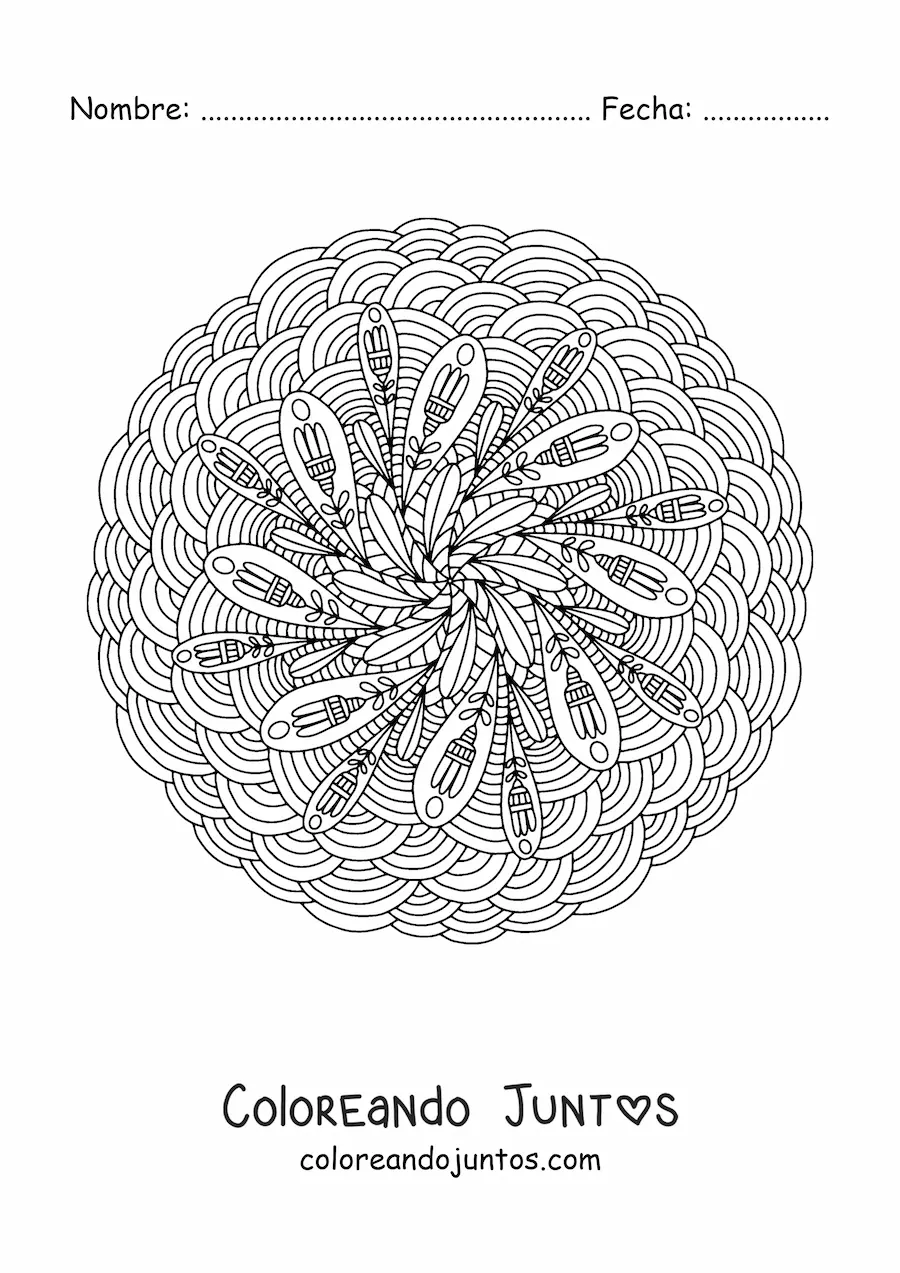 Imagen para colorear de un mandala abstracto difícil