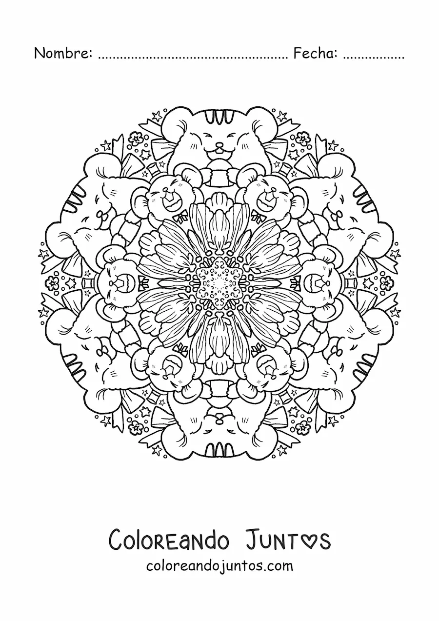 Imagen para colorear de mandala de ratones para niños de primaria