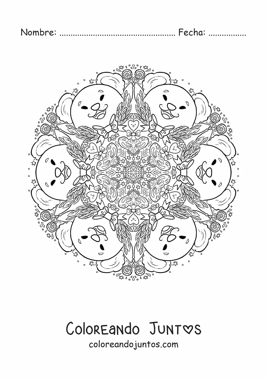 Imagen para colorear de mandala de koalas para niños de primaria