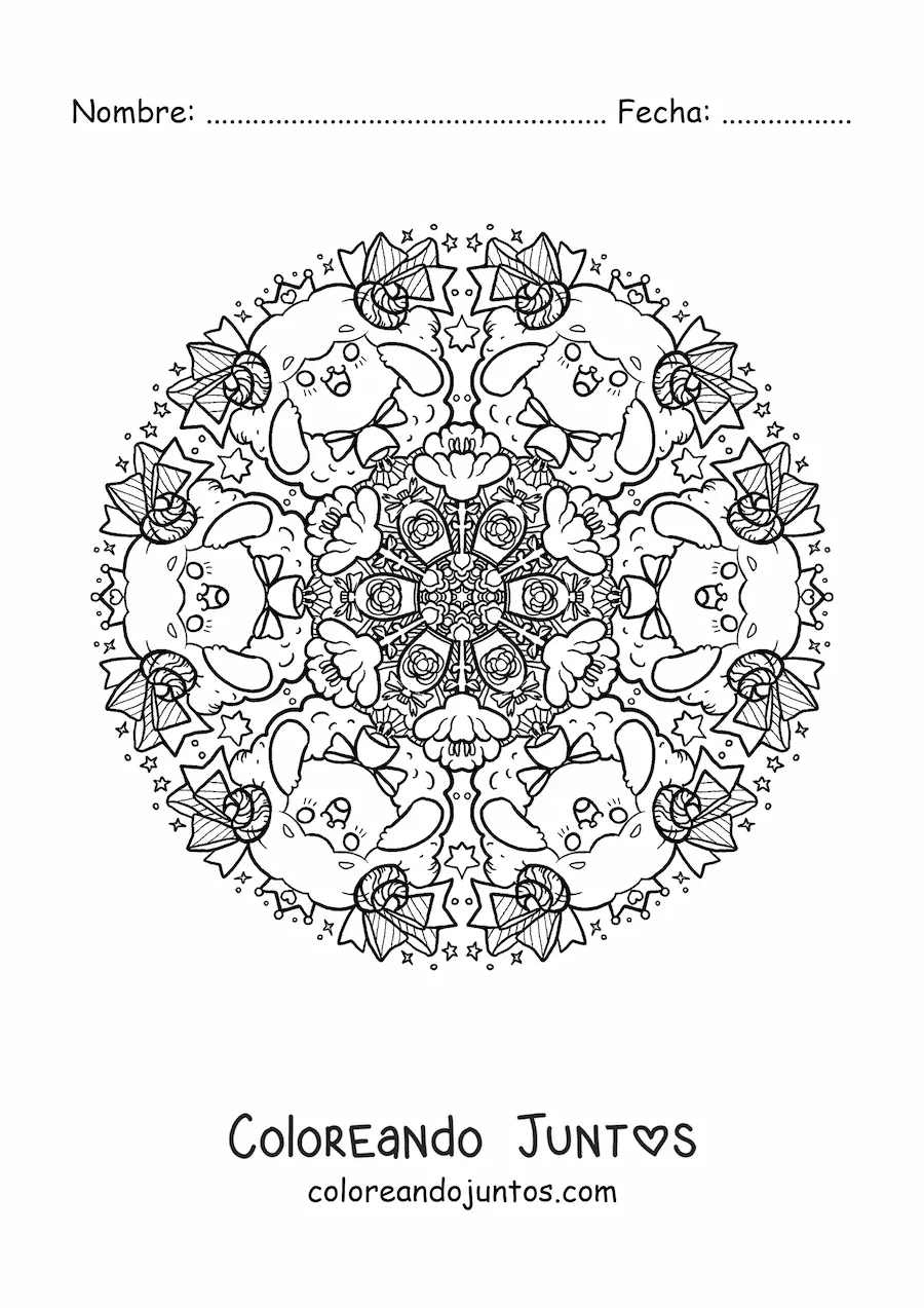 Imagen para colorear de mandala de ovejas para niños de primaria