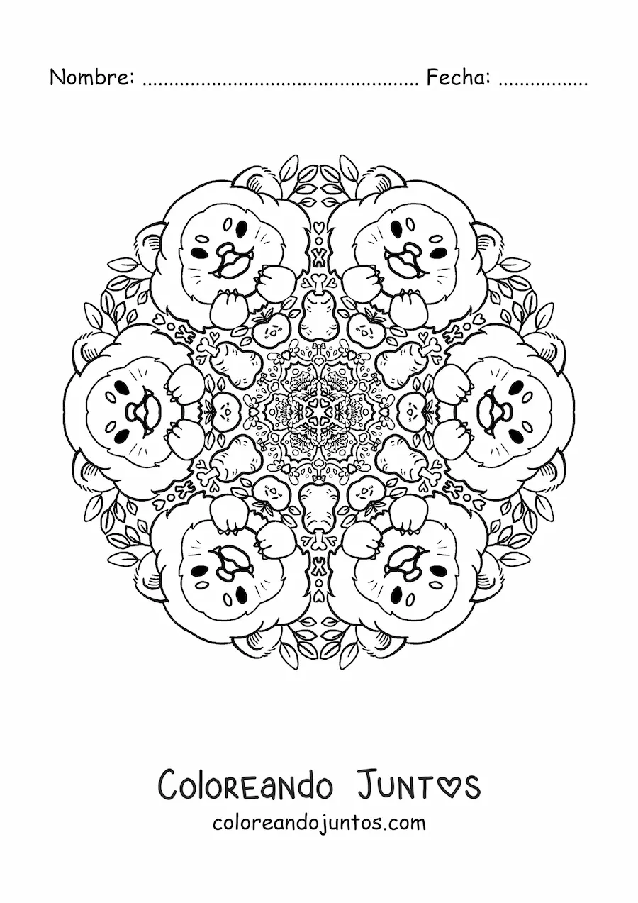 Imagen para colorear de mandala de leones para niños de primaria