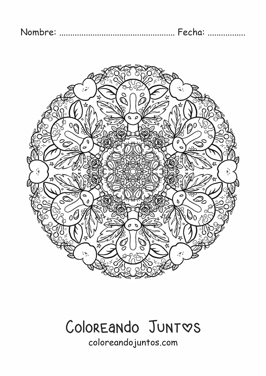 Imagen para colorear de mandala de jirafas para niños de primaria