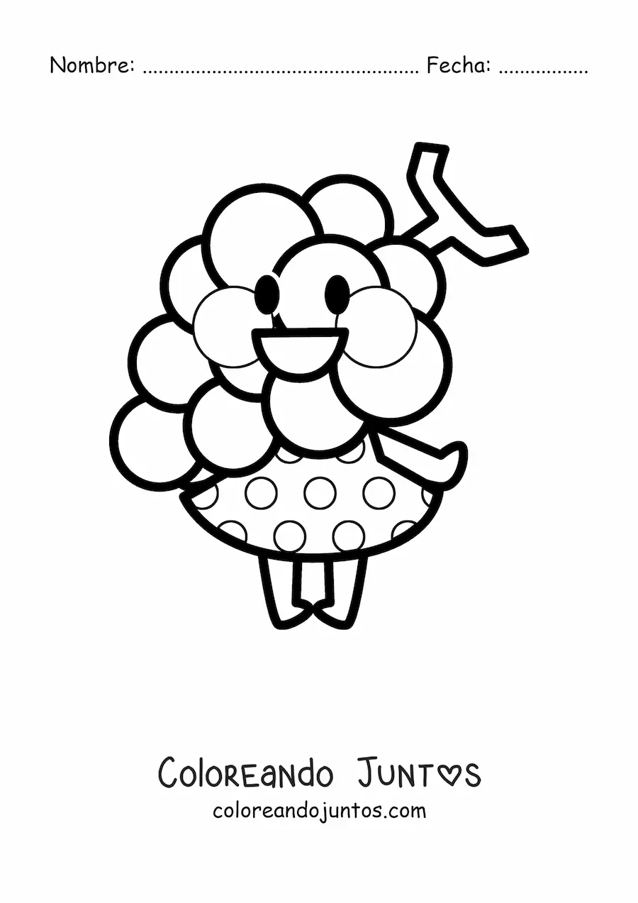 Imagen para colorear de unas uvas animadas con vestido kawaii
