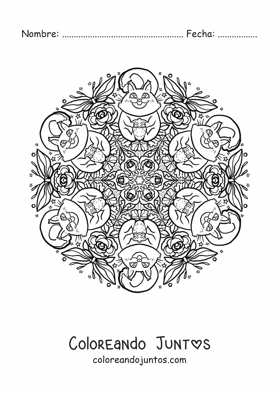 Imagen para colorear de mandala de ardillas para niños de primaria