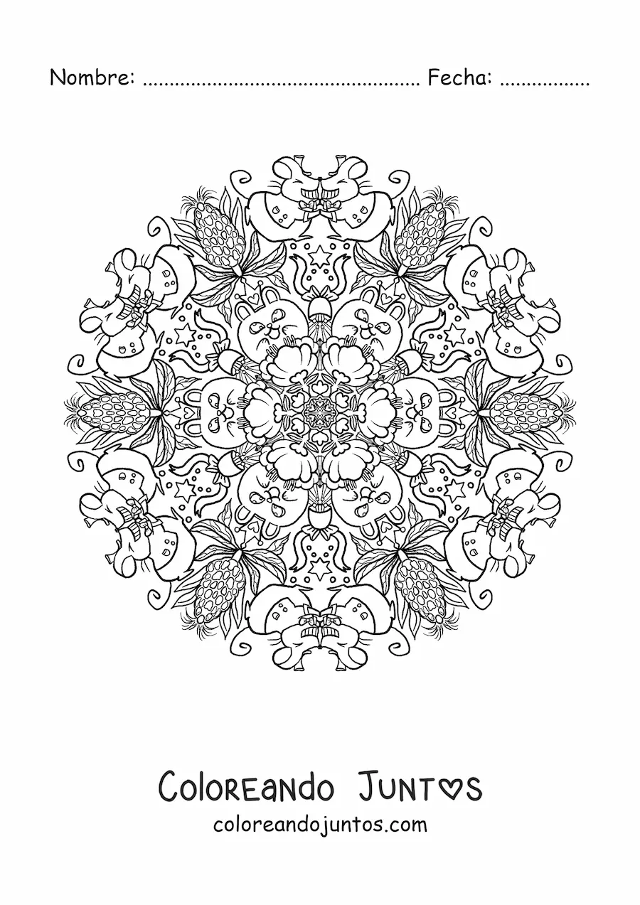 Imagen para colorear de mandala de ratones enamorados para niños
