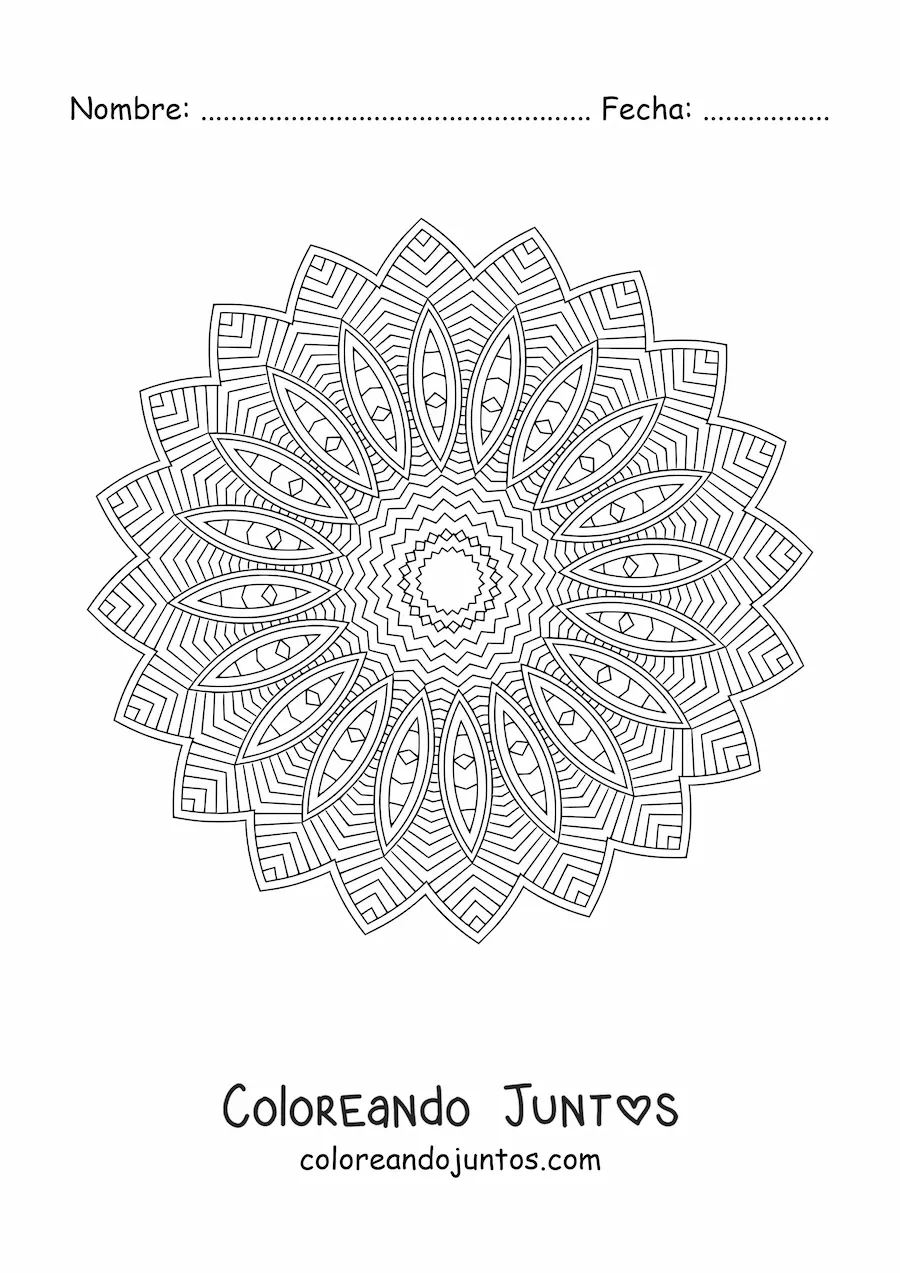 Imagen para colorear de mandala difícil para adultos