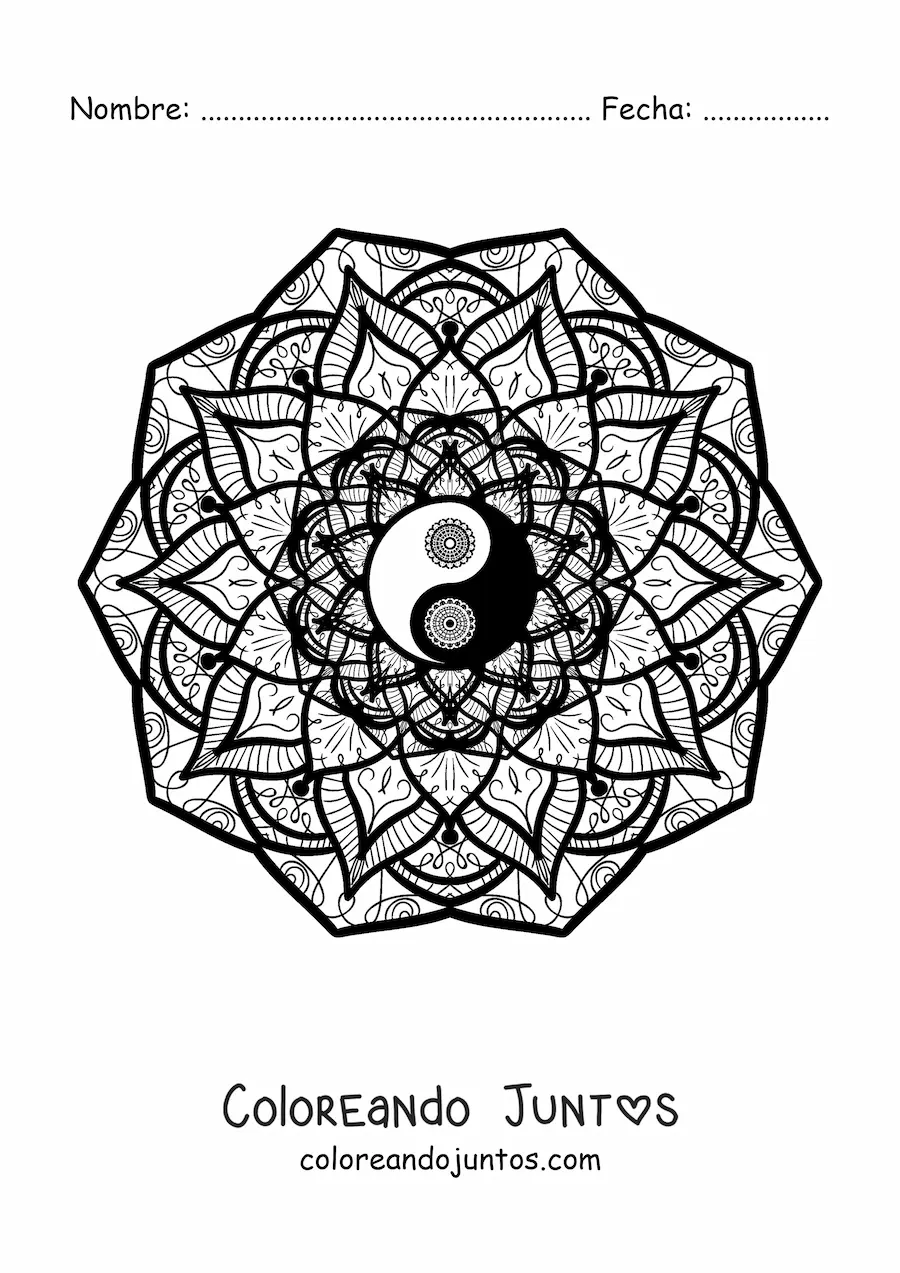Imagen para colorear de mandala del yin yang