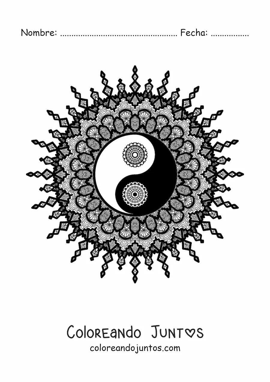 Imagen para colorear de mandala del yin yang