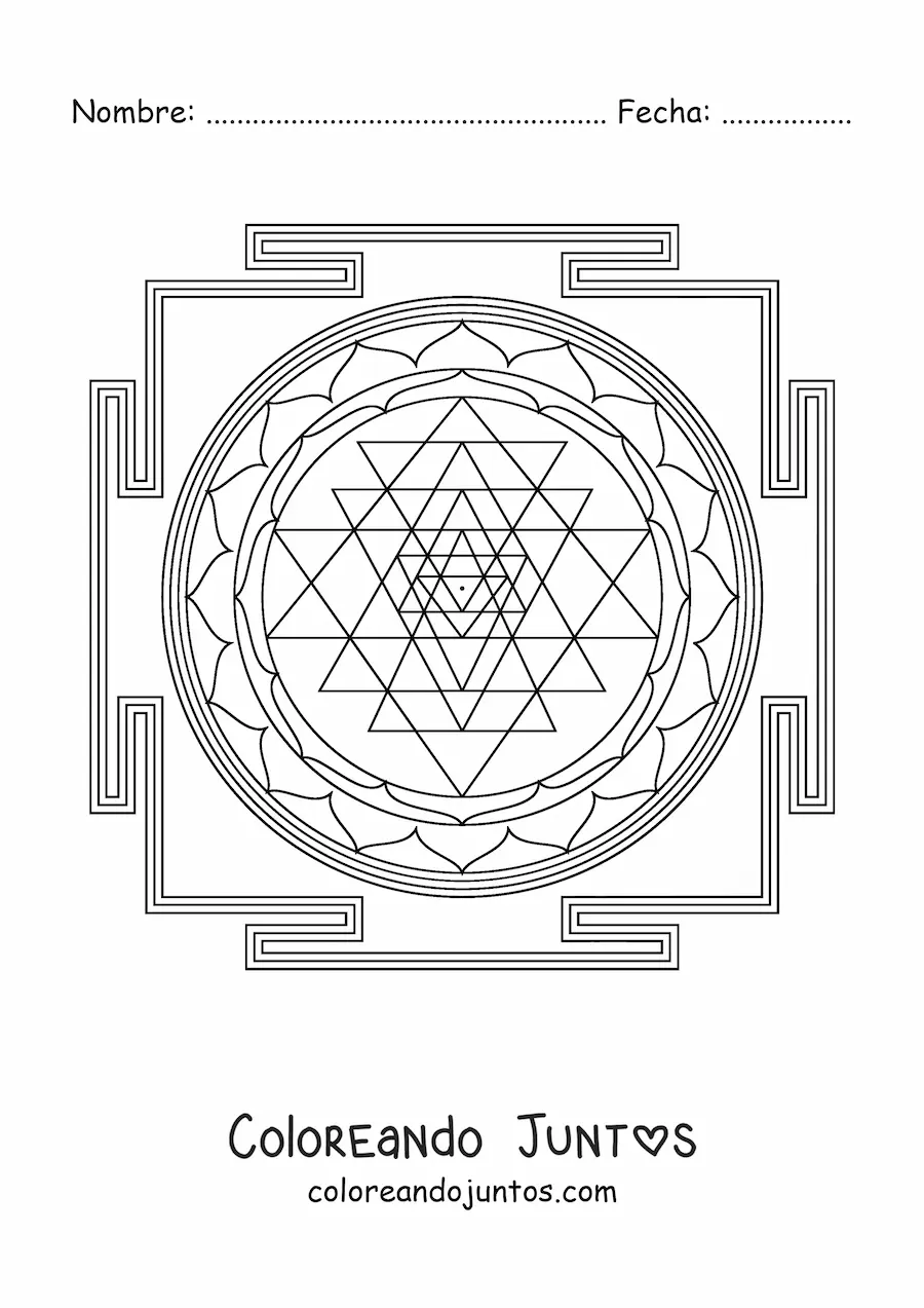 Imagen para colorear de mandala de sri yantra