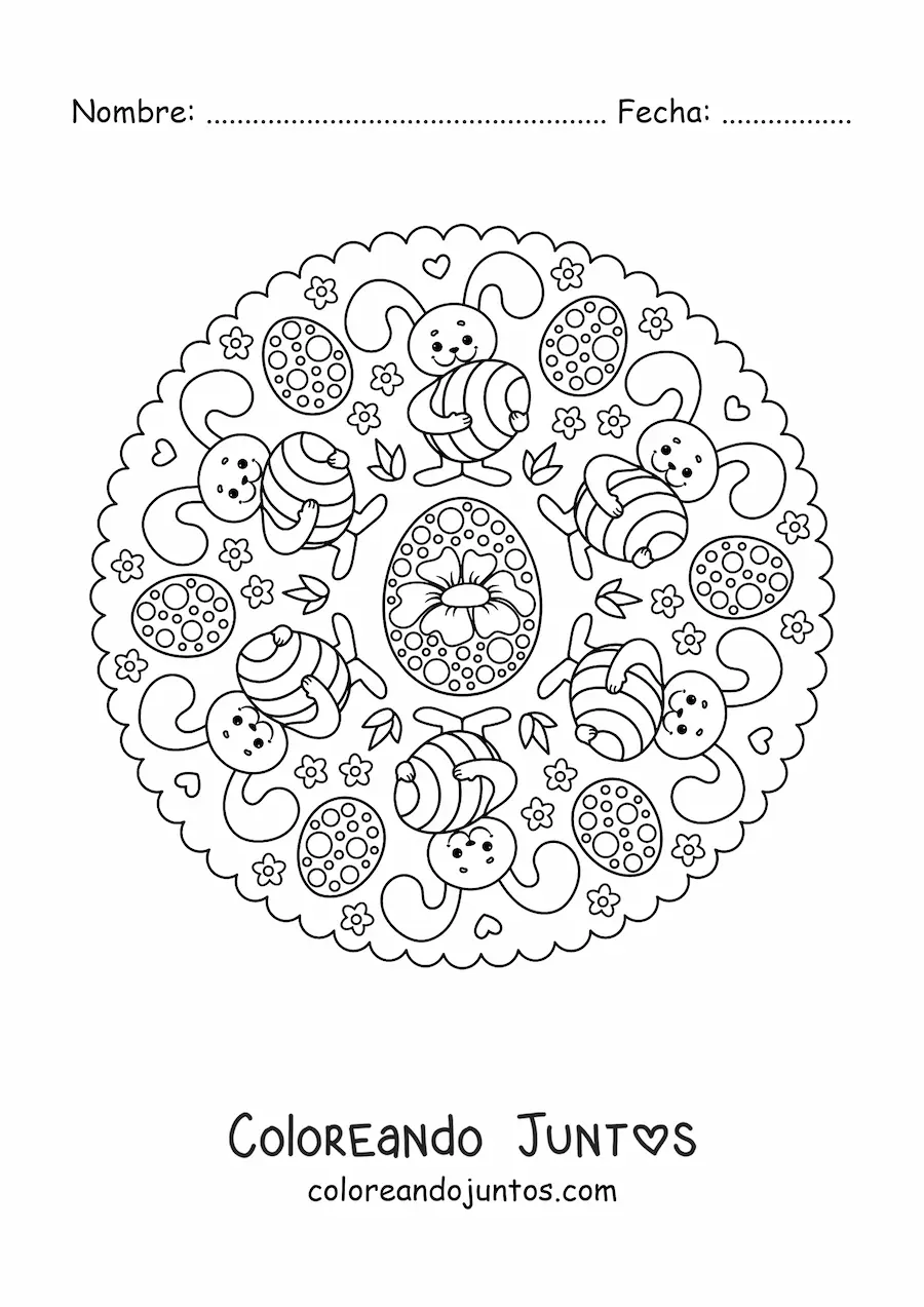 Imagen para colorear de mandala de conejo de Pascua para niños
