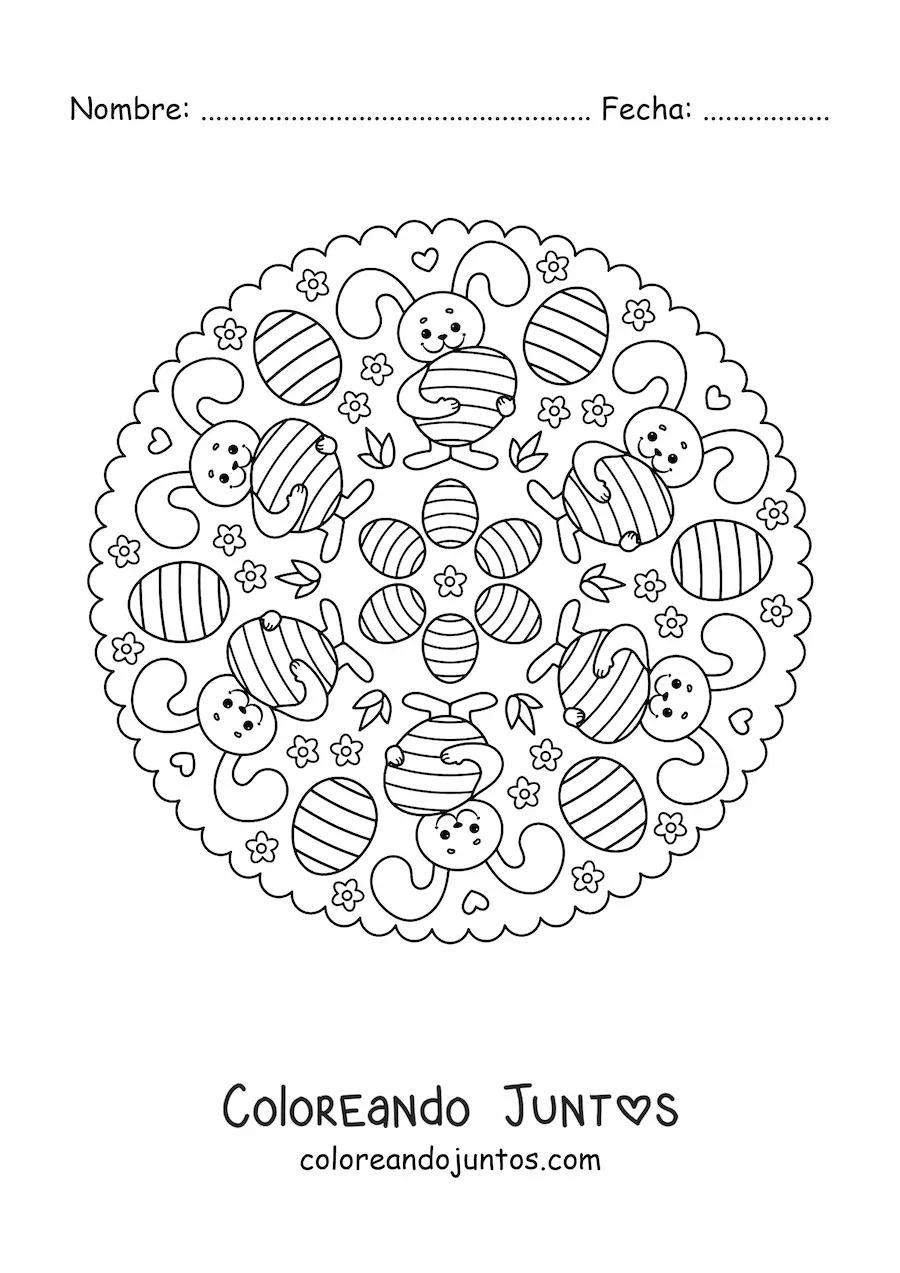 Imagen para colorear de mandala de conejo de Pascua para niños