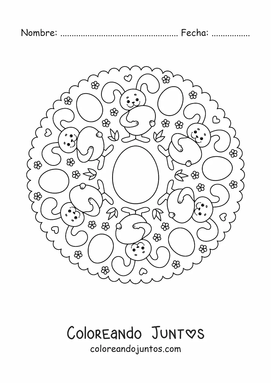 Imagen para colorear de mandala de conejo de Pascua para niños