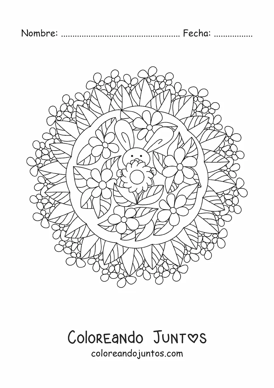 Imagen para colorear de mandala de conejo de Pascua para niños