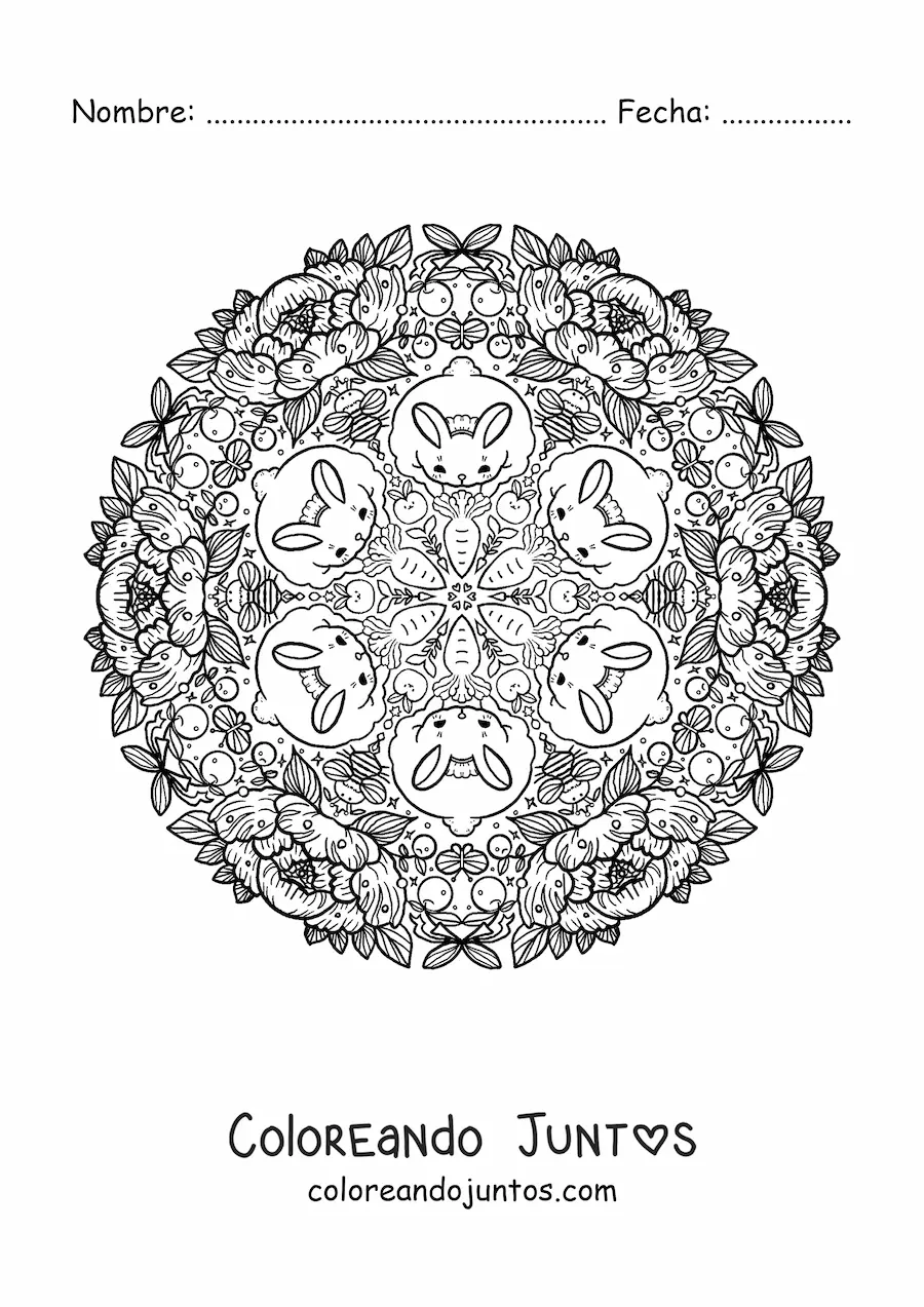 Imagen para colorear de mandala de conejo de Pascua