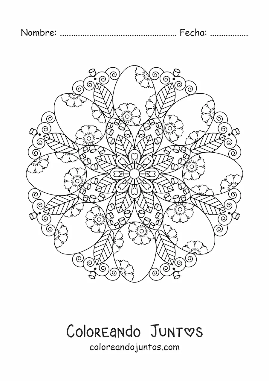 Imagen para colorear de mandala de huevos de Pascua