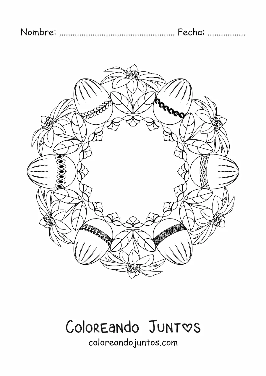 Imagen para colorear de mandala de huevos de Pascua