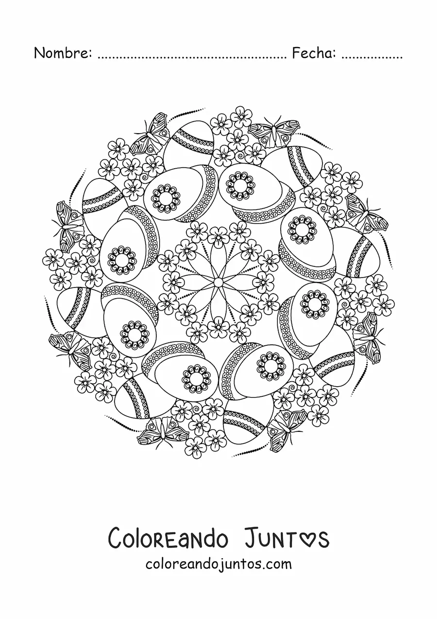 Imagen para colorear de mandala de huevos de Pascua