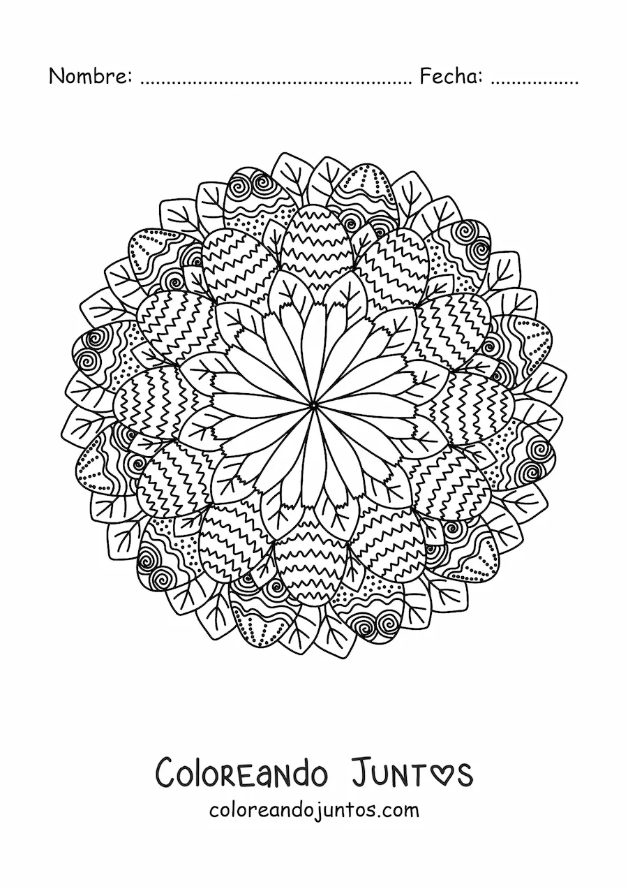 Imagen para colorear de mandala de huevos de Pascua difícil
