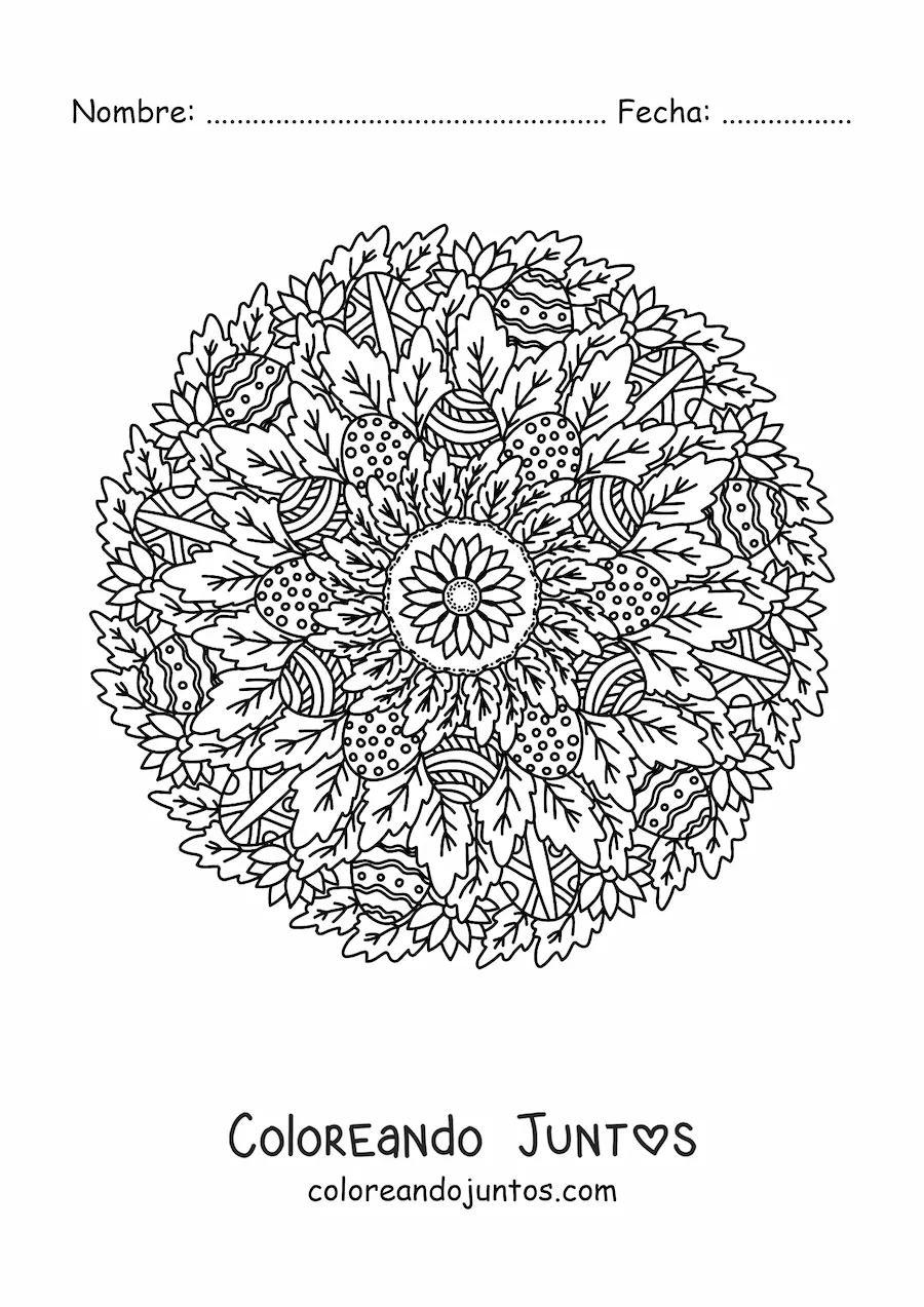 Imagen para colorear de mandala de huevos de Pascua difícil