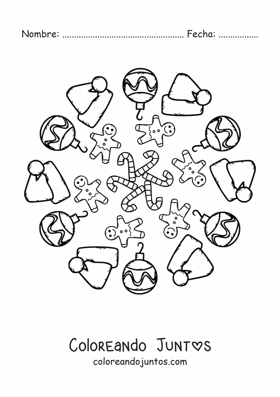 Imagen para colorear de mandala de dulces de Navidad para niños