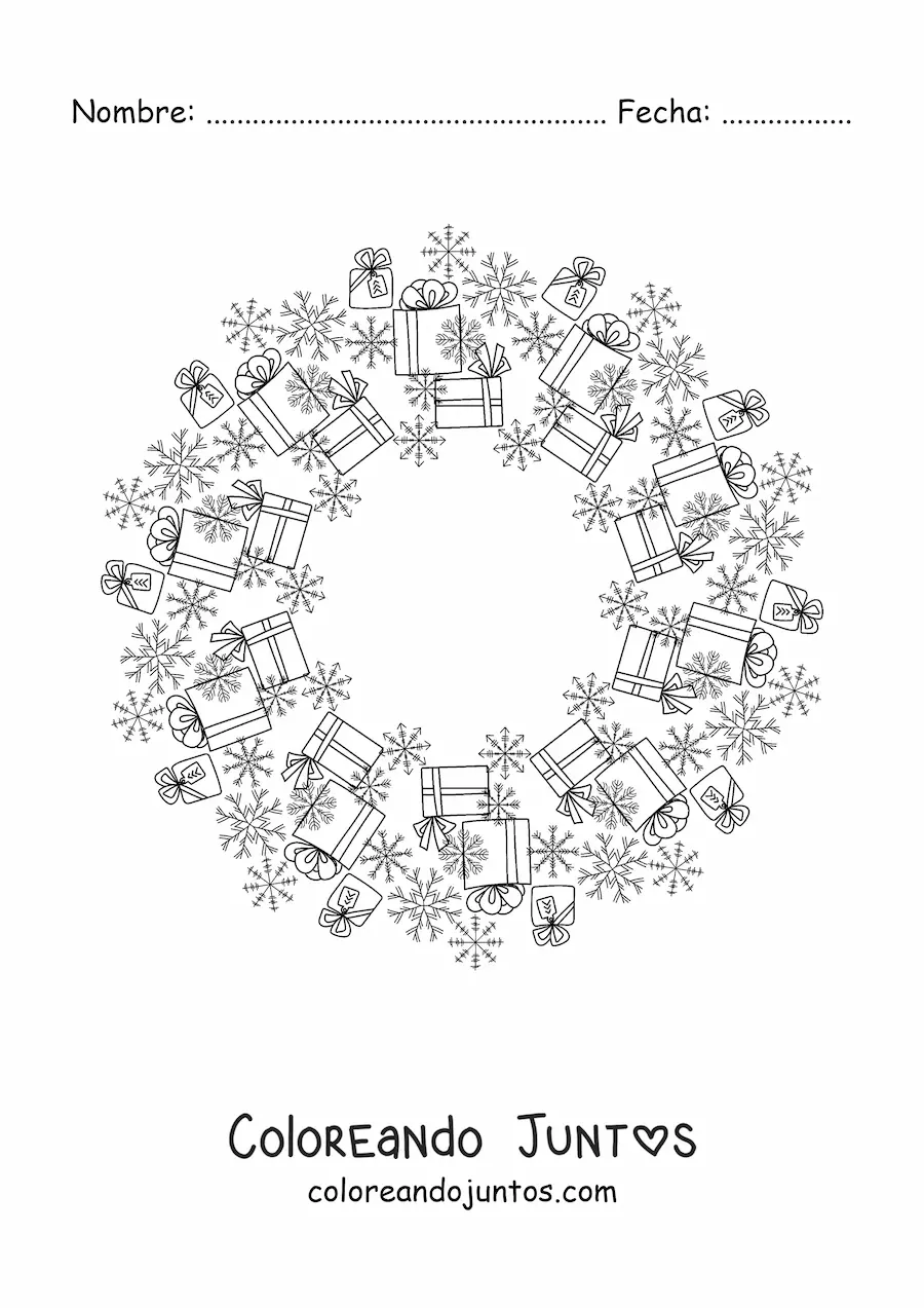 Imagen para colorear de mandala de regalos de Navidad para niños