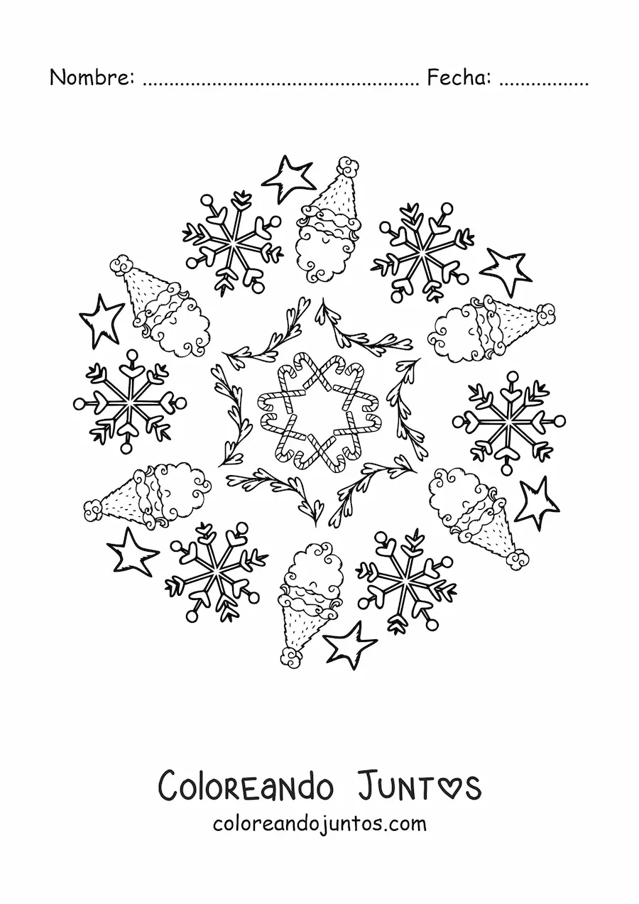Imagen para colorear de mandala navideña de santa para niños