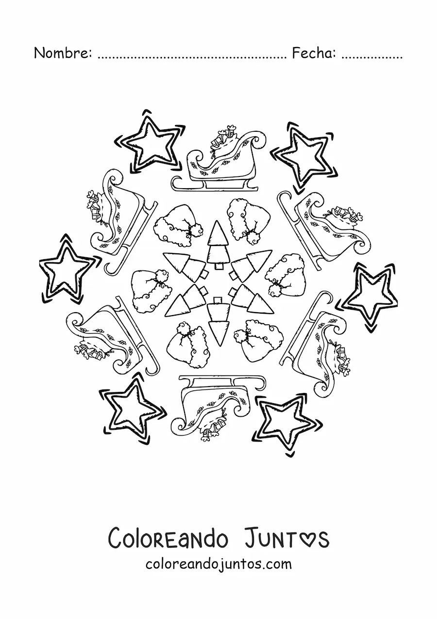 Imagen para colorear de mandala navideña de santa para niños