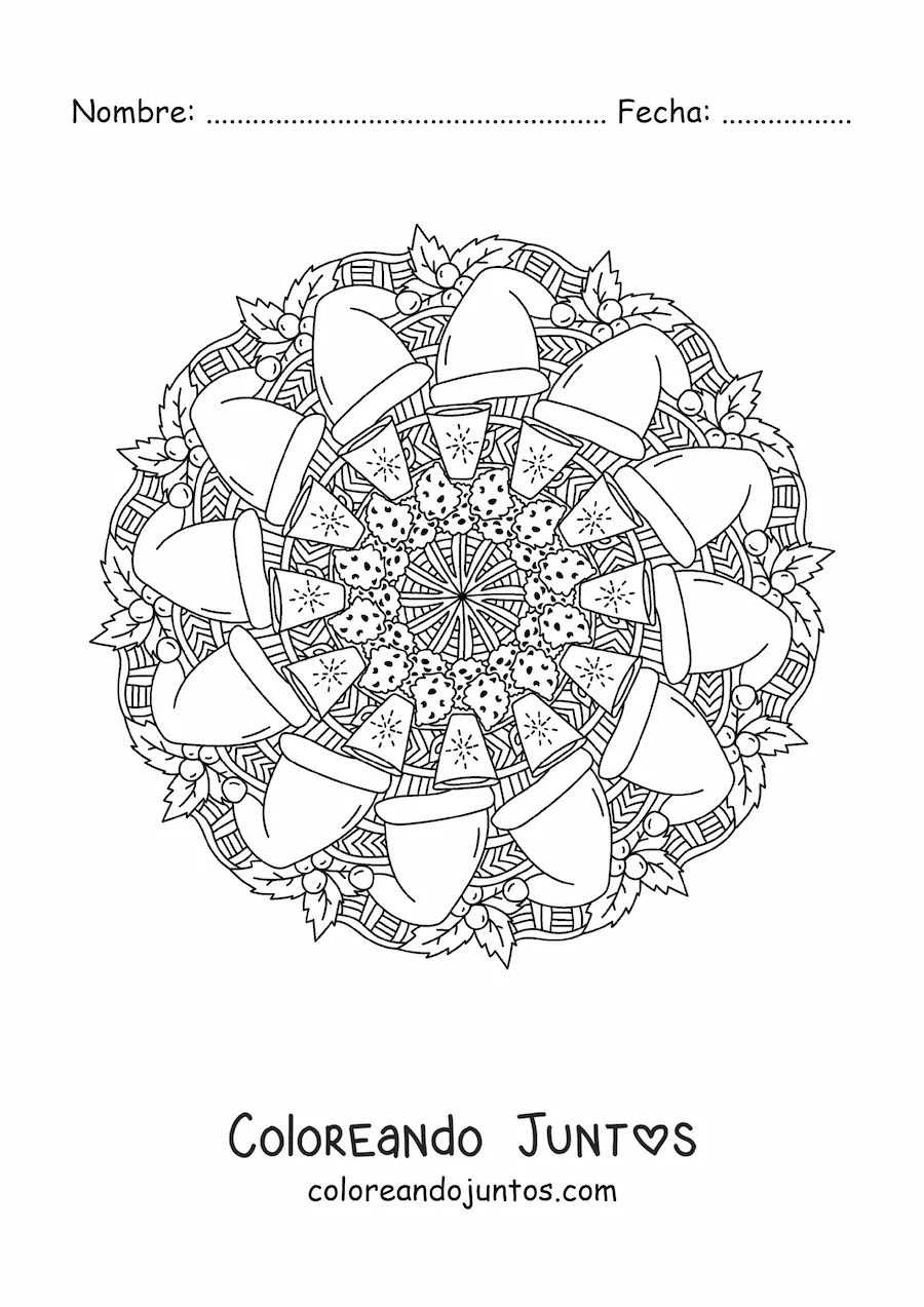 Imagen para colorear de mandala de Navidad con gorros