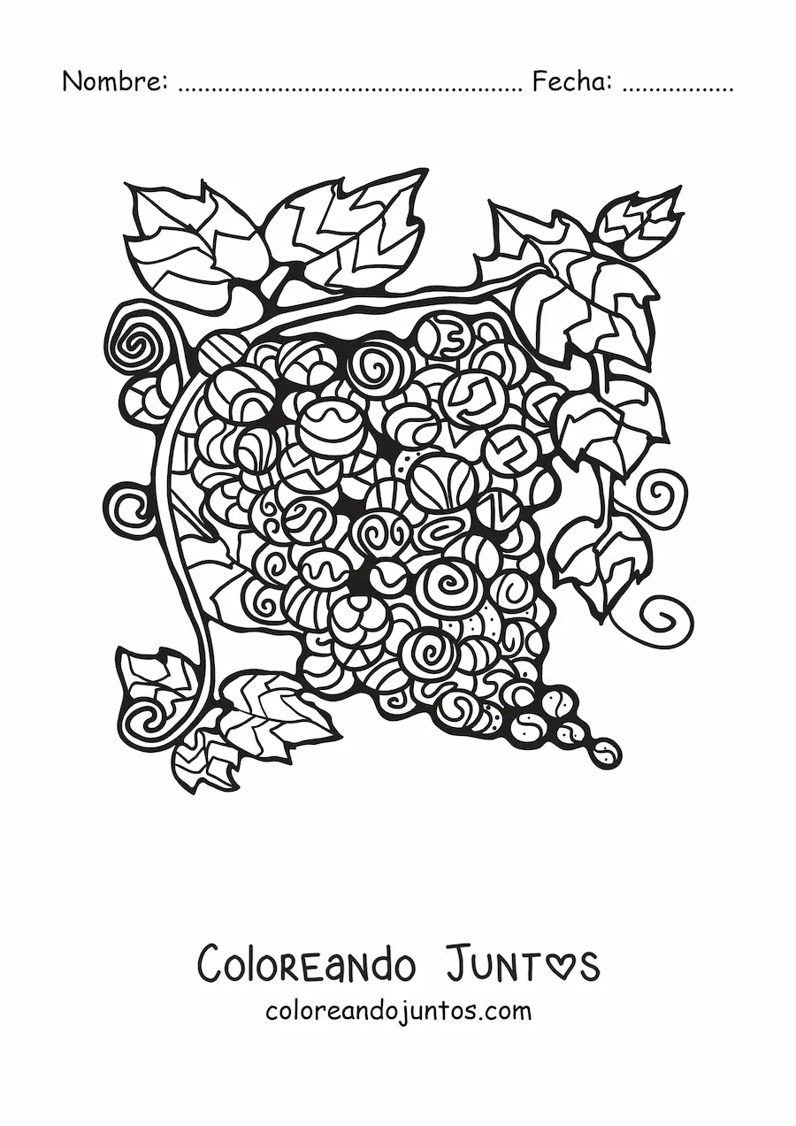 Imagen para colorear de unas uvas con figuras geométricas