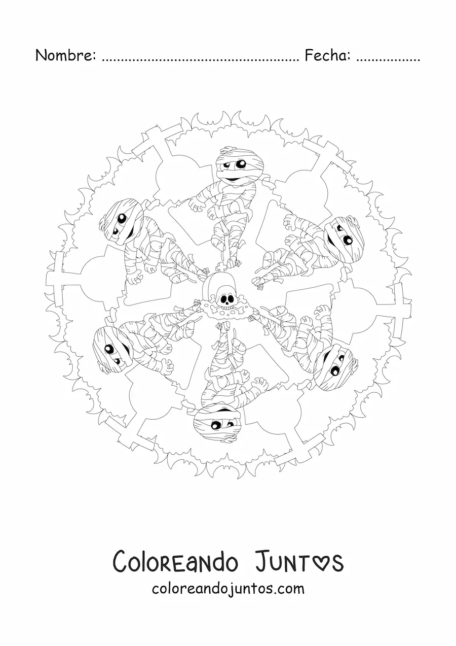 Imagen para colorear de mandala de Halloween con momia