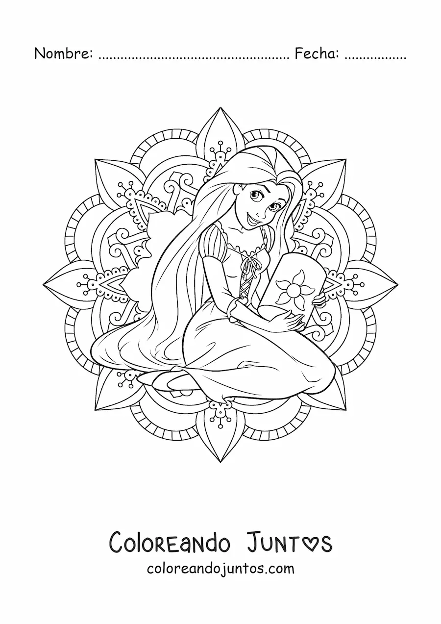 Imagen para colorear de mandala de la princesa Rapunzel de Disney