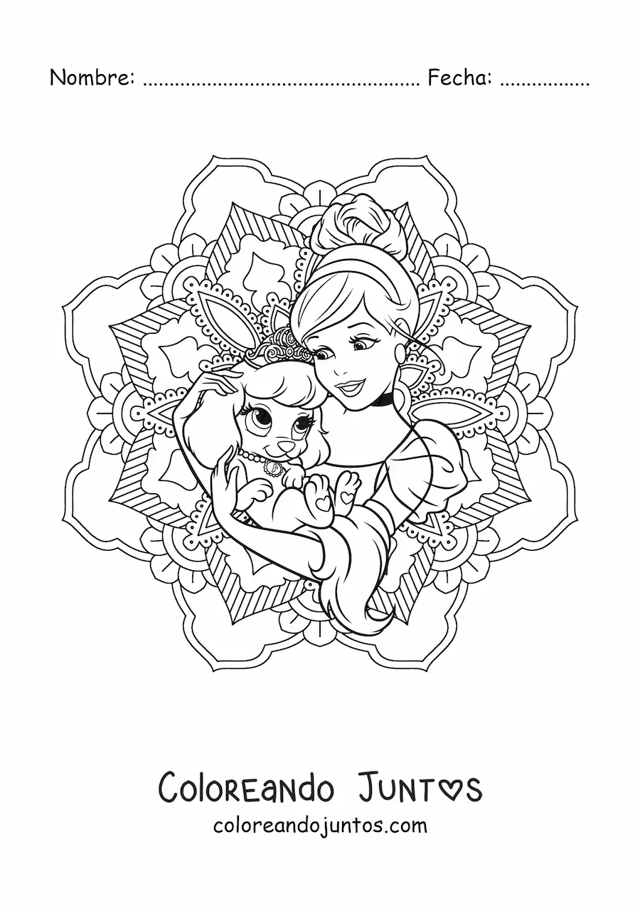 Imagen para colorear de mandala de la princesa Cenicienta de Disney