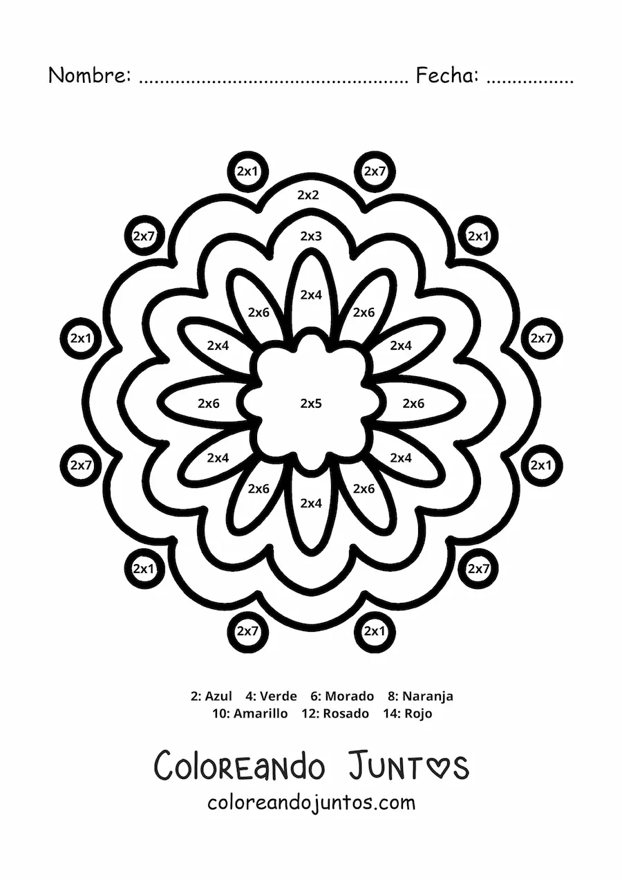 Imagen para colorear de mandala de multiplicación del número 2
