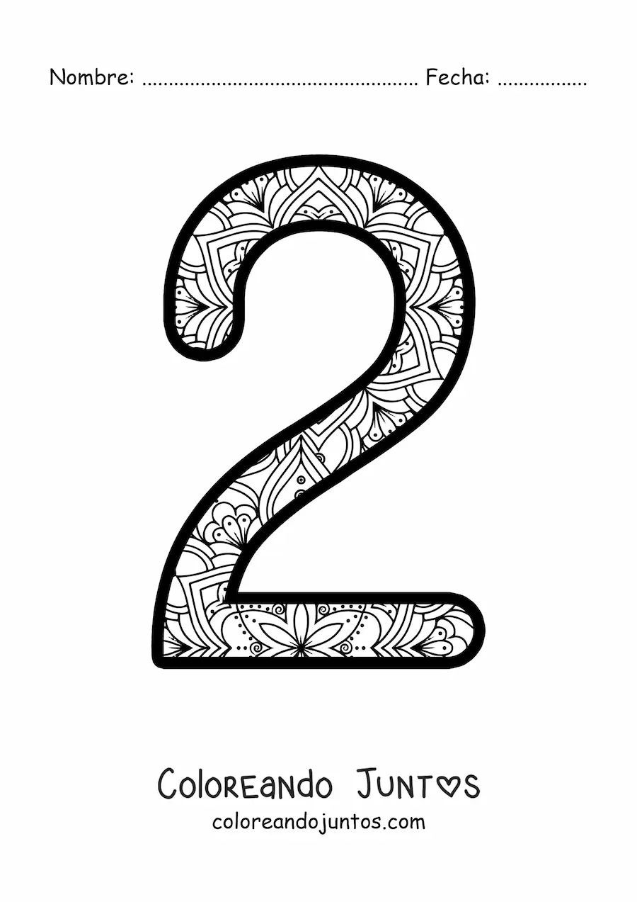 Imagen para colorear de mandala del número 2