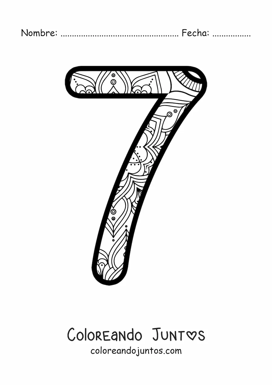 Imagen para colorear de mandala del número 7