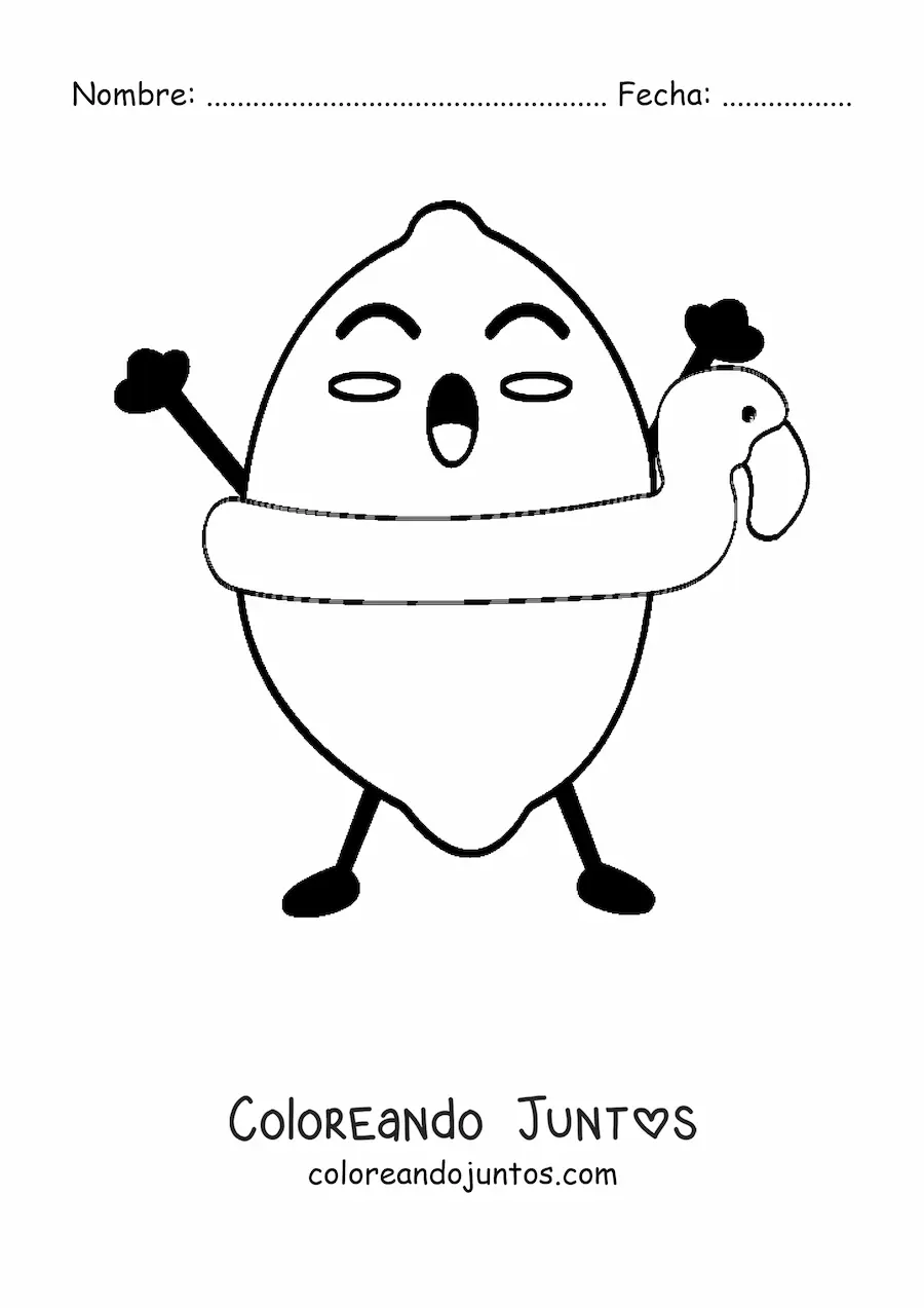 Imagen para colorear de un limón animado kawaii con salvavidas