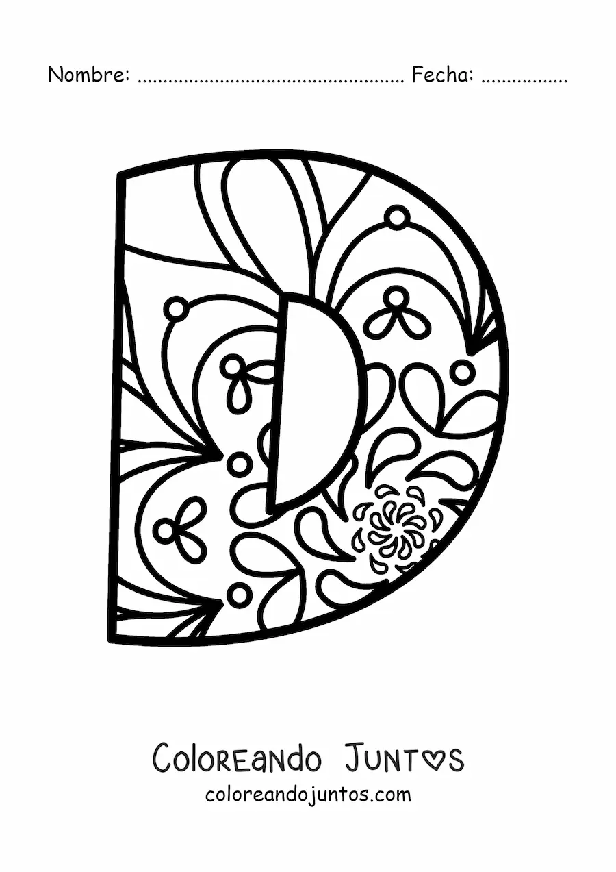 Imagen para colorear de mandala de la letra d