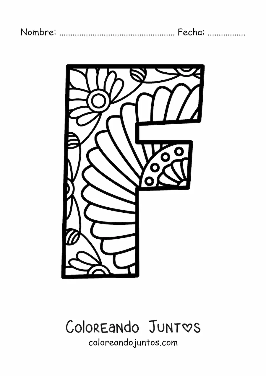 Imagen para colorear de mandala de la letra f