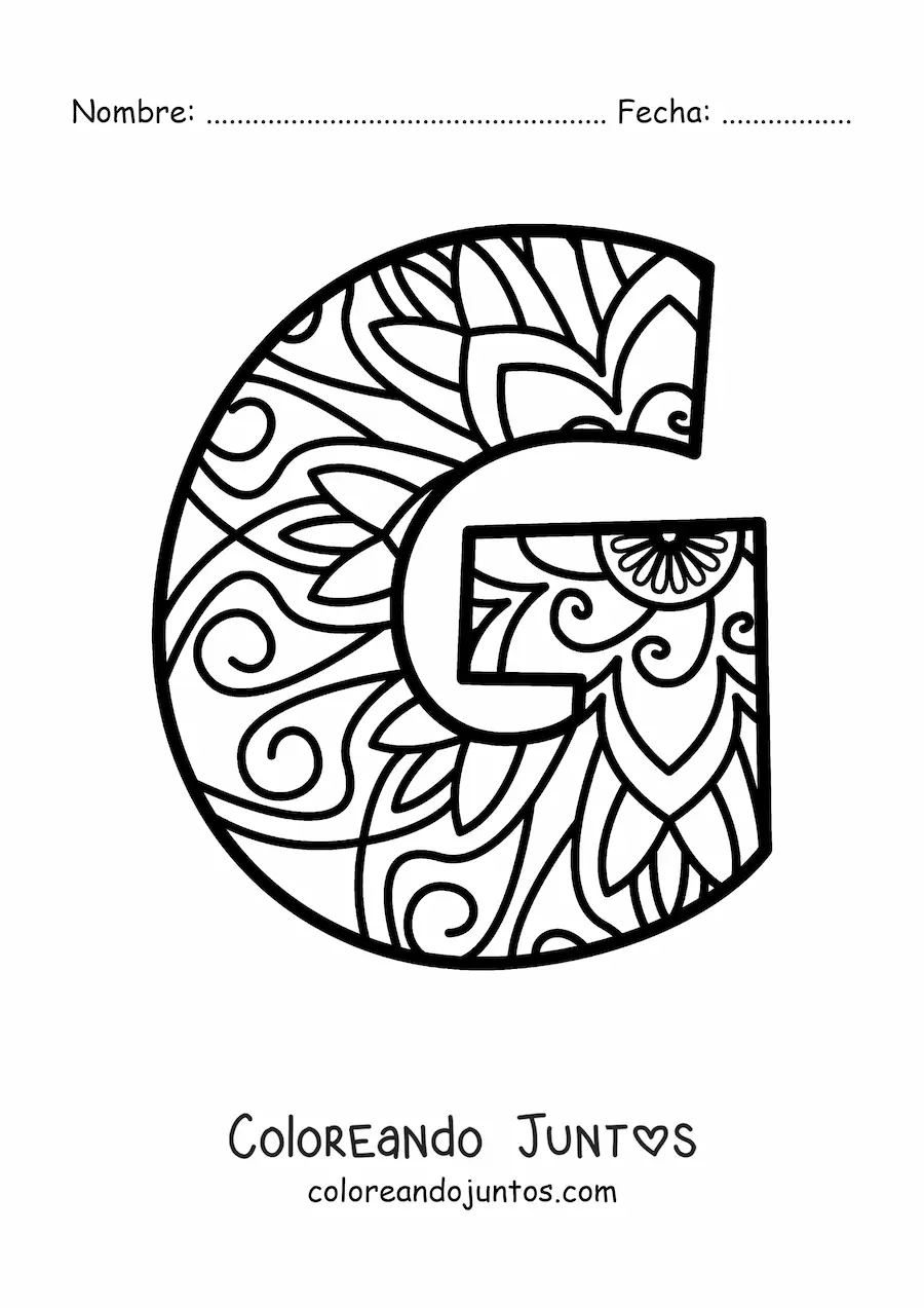 Imagen para colorear de mandala de la letra g
