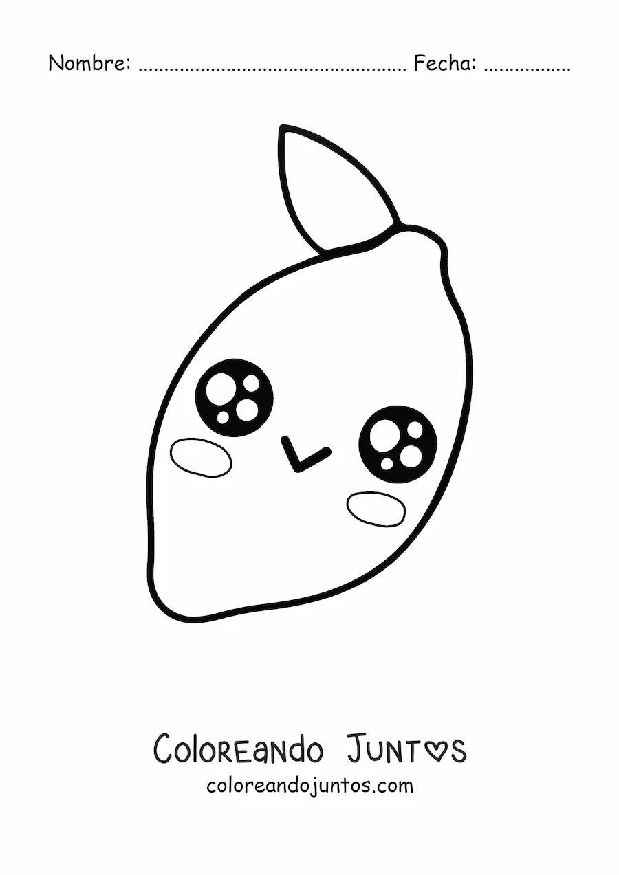 Imagen para colorear de un limón animado kawaii de ojos brillantes