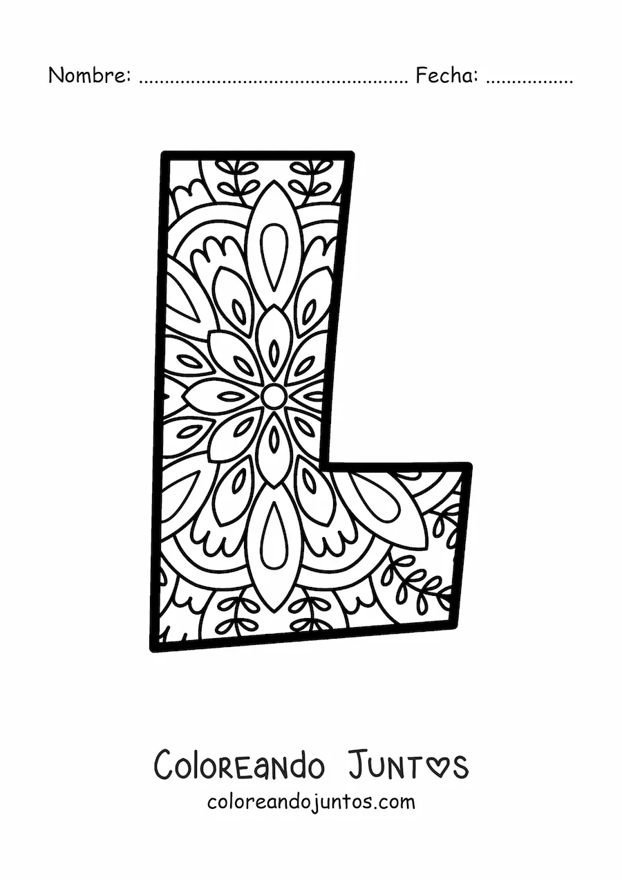 Imagen para colorear de mandala de la letra l